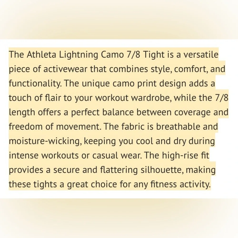 Athleta Lightning Camo 7/8 Tights Sz Sm